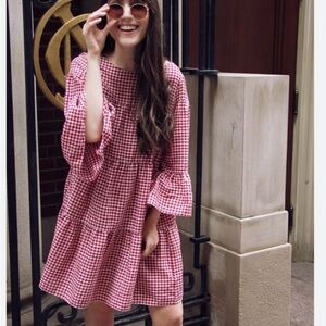 Zara red & white Gingham cottagecore Midi Dress